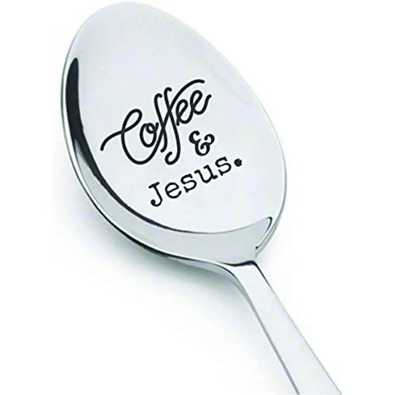 Coffee And Jesus Stainless Silver Engraved Spoon