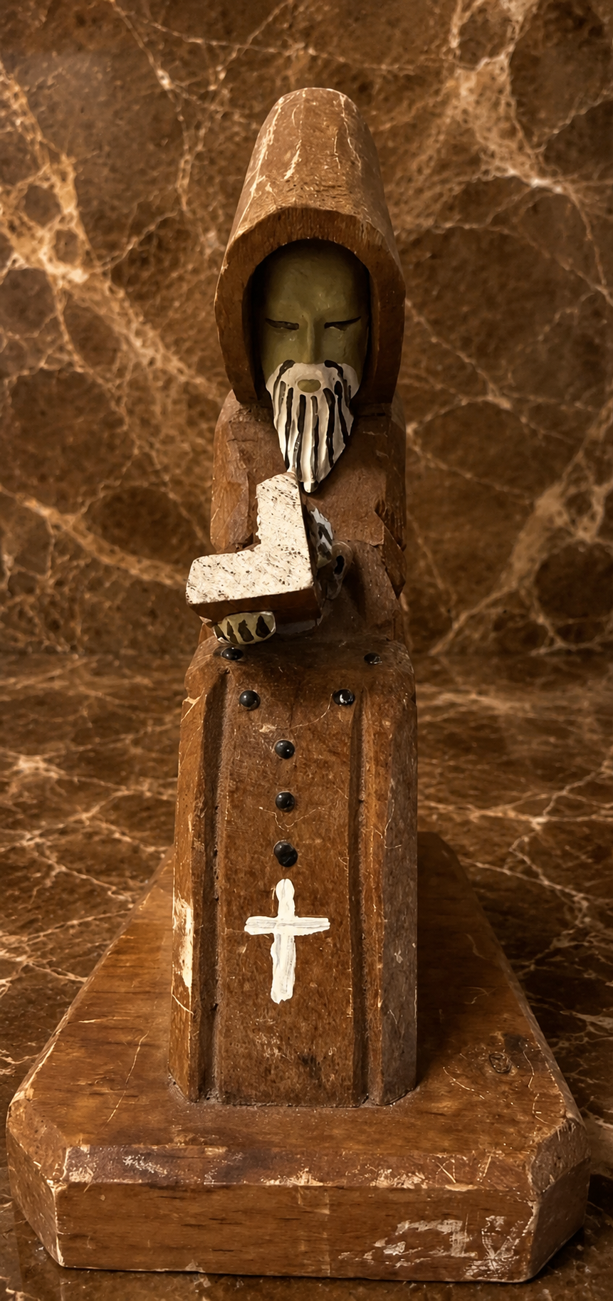 VINTAGE HAND-CARVED & PAINTED WOODEN MONK — FROM A CLOSED NUNS CONVENT
