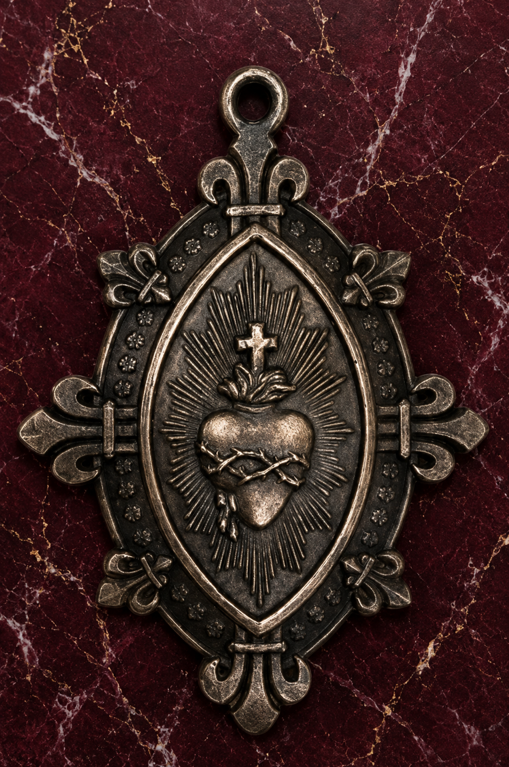 Sacred Heart with Fleur-de-Lis Bronze Medal (CAST FROM AN ANTIQUE)