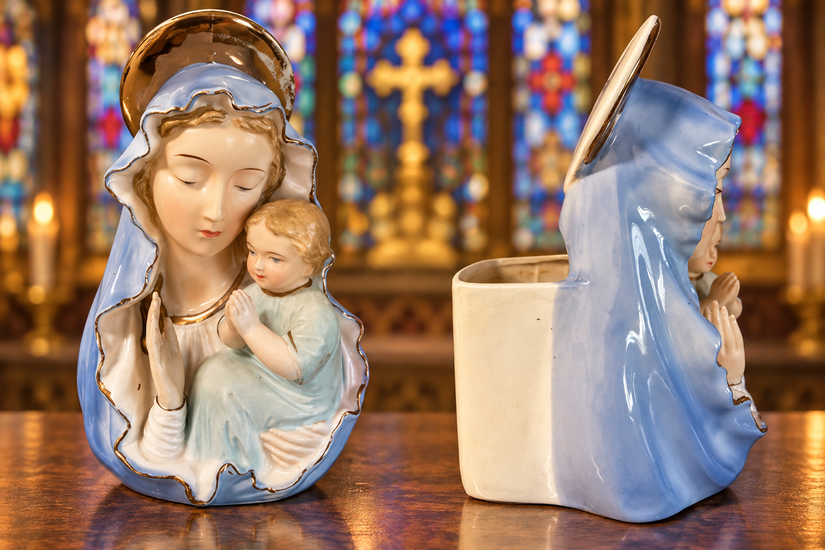 Vintage Madonna and Child Porcelain Planter