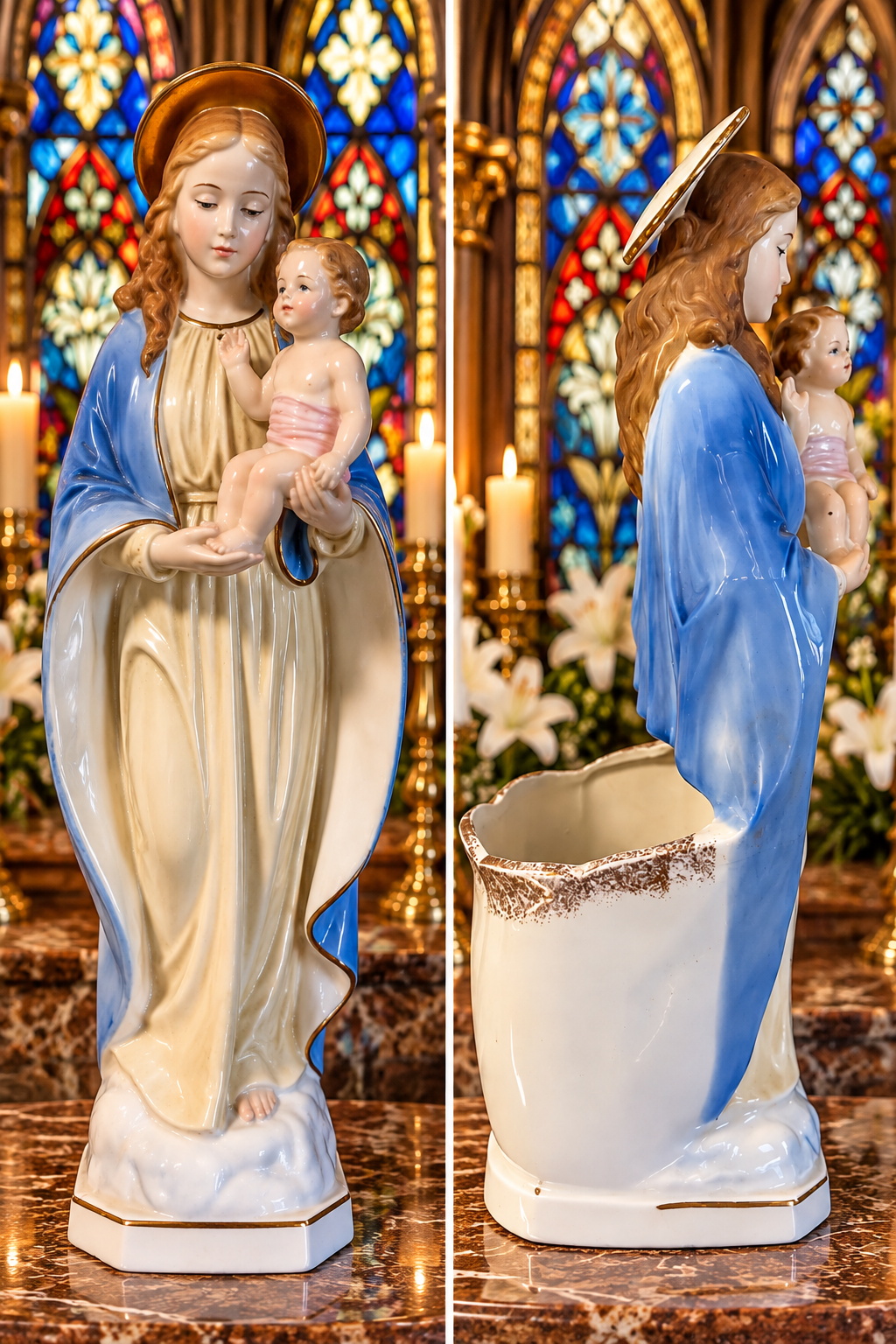 Vintage Madonna & Child Porcelain Planter — Closed Convent