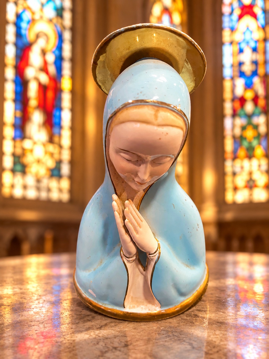 Vintage Praying Madonna Bust • Made in Japan • 7” Tall