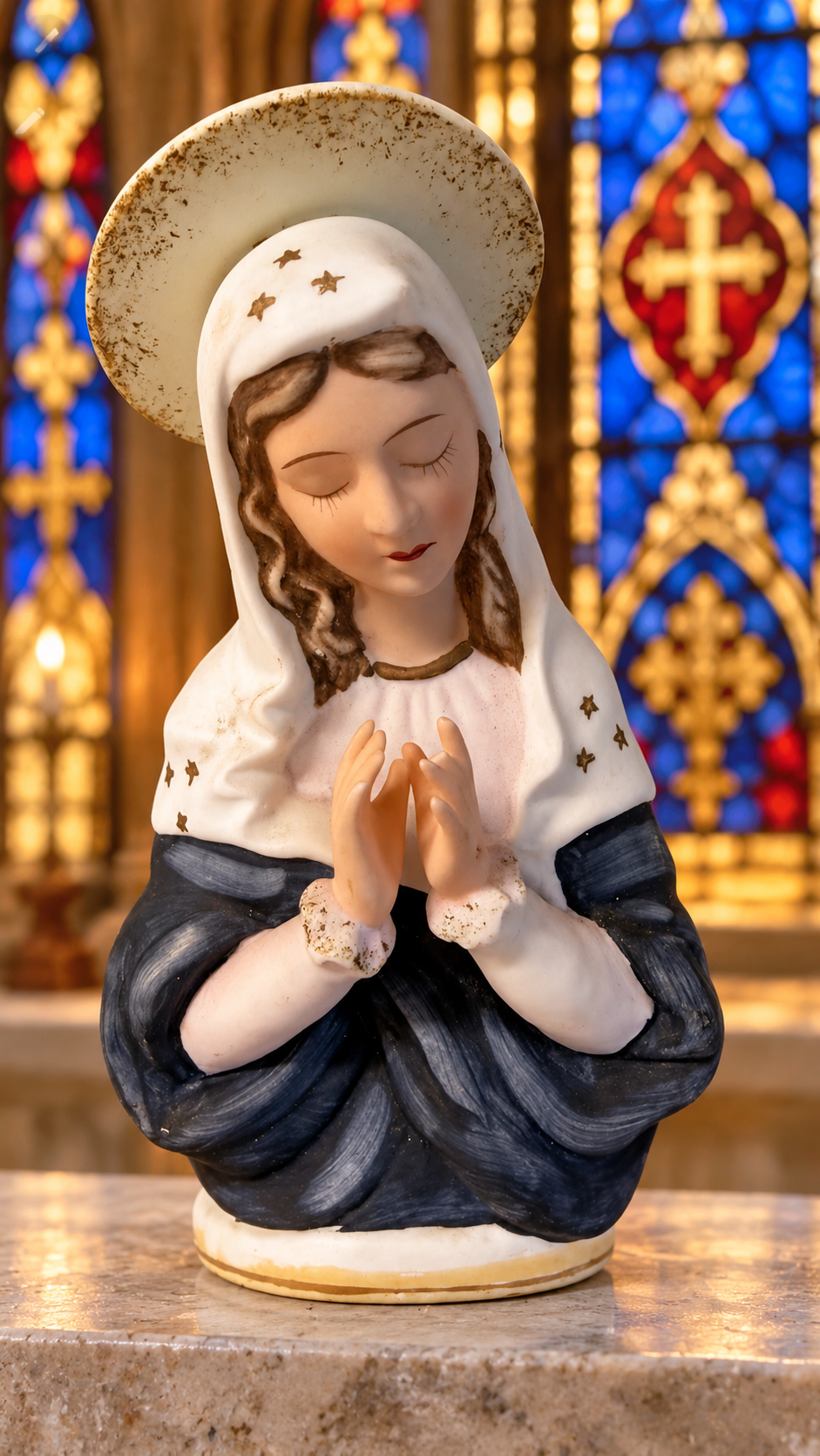 Blessed Mother Porcelain Bisque Figurine — A Convent Attic Treasure