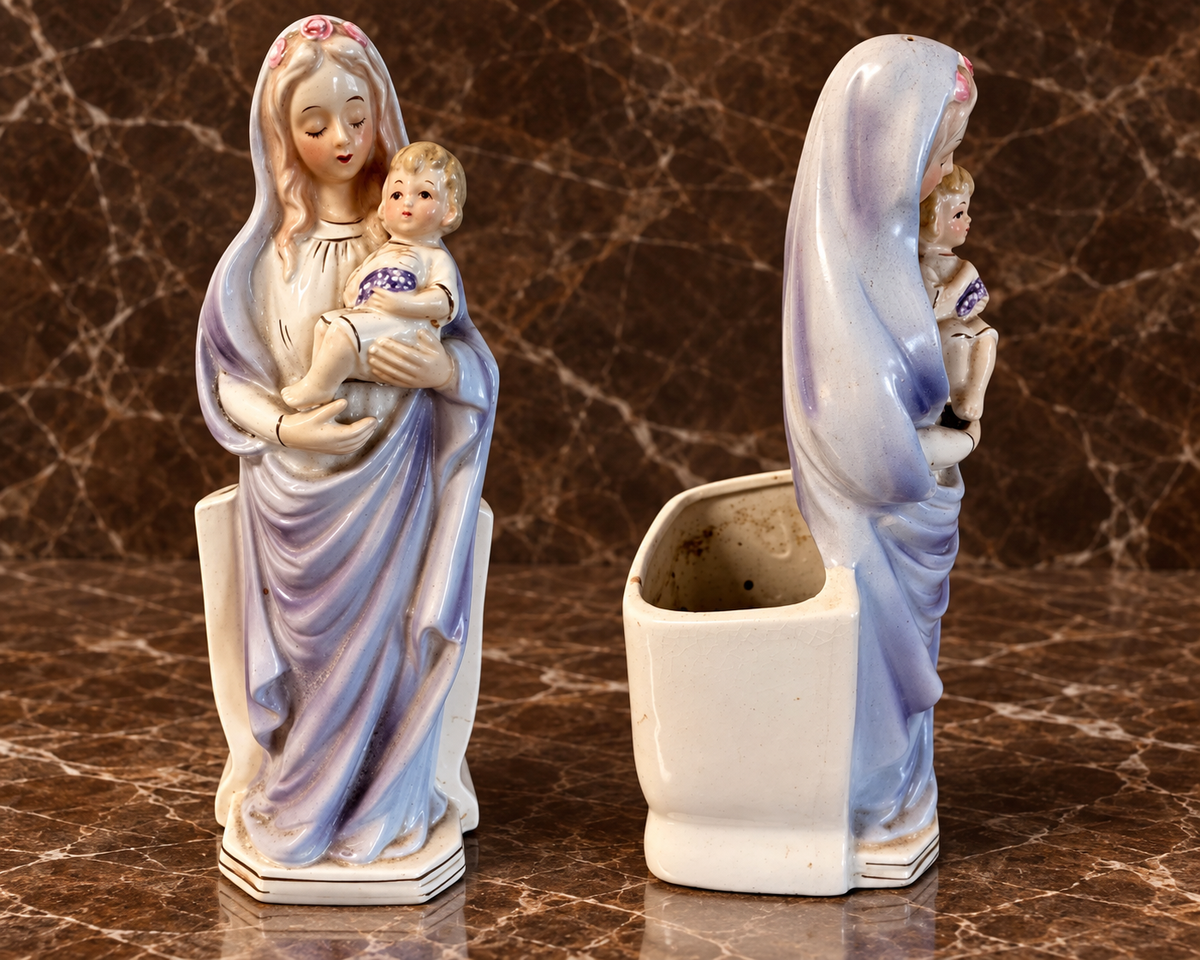 Vintage Porcelain Madonna and Child Planter — A Lovely Convent Treasure