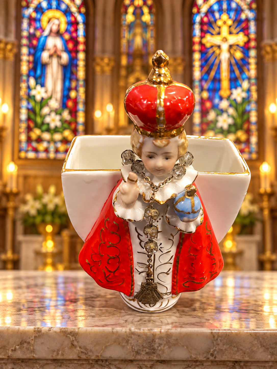 Infant of Prague Planter with Chaplet — 5½″