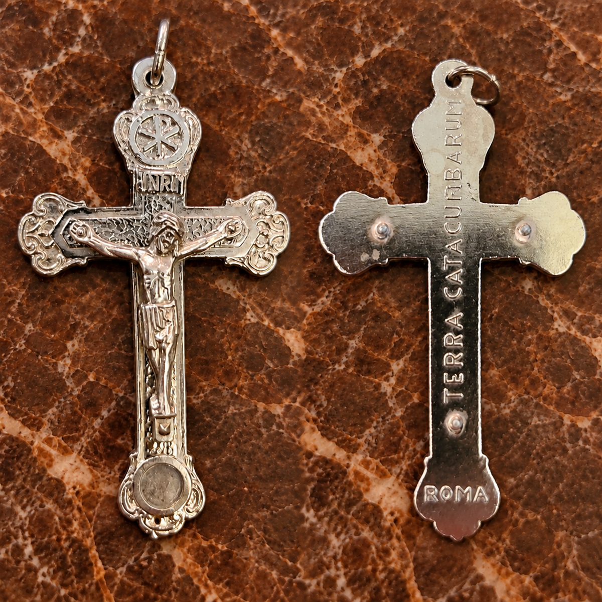 Roman Catacomb Soil Relic Crucifix – Touched to a First Class Relic of the True Cross