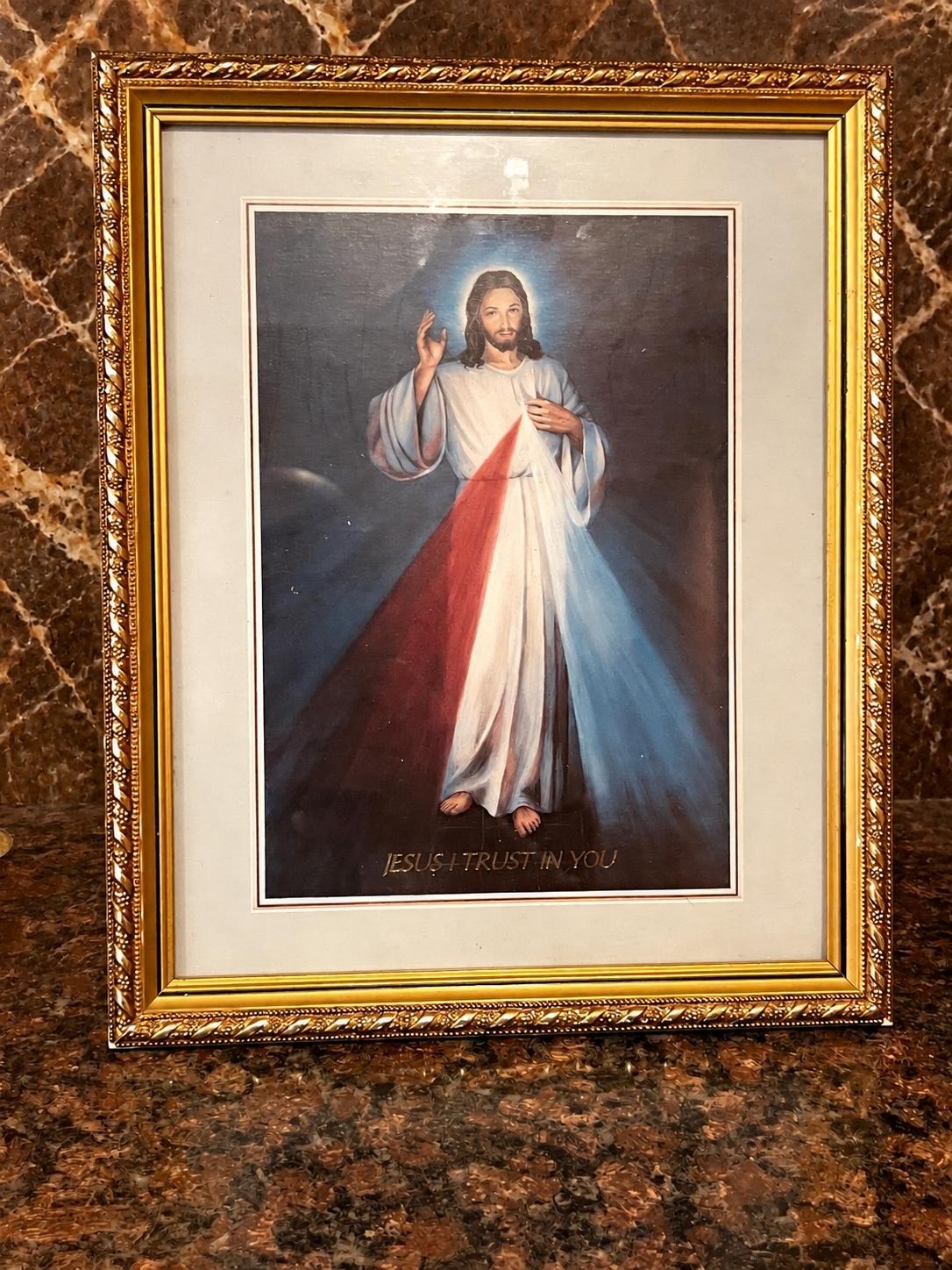 Ornate Framed Divine Mercy Image — “Jesus, I Trust in You”