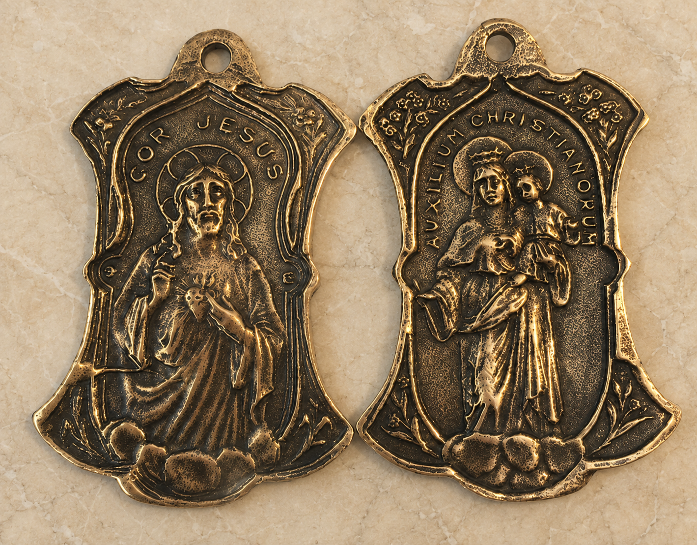 Blessed Mother & Infant Jesus / Sacred Heart Medal • Cast from an Antique Medal