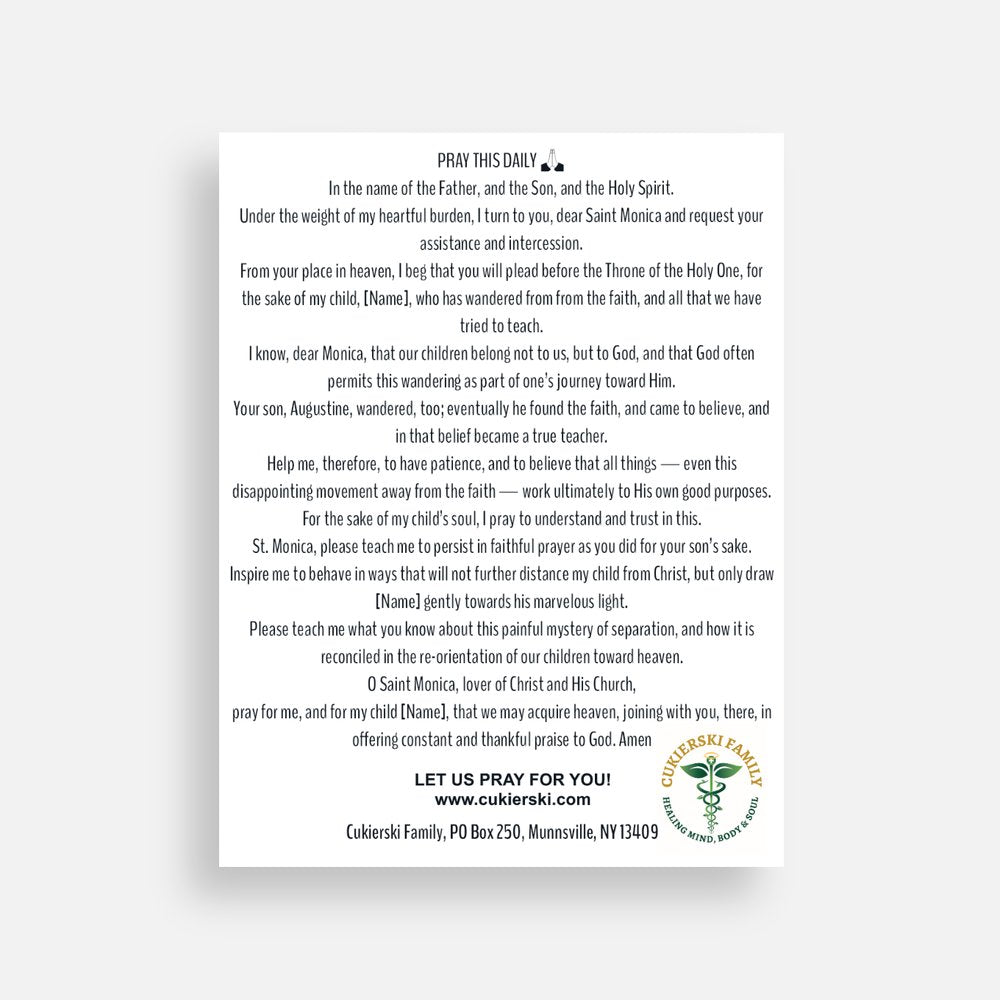Prayer Card- St. Monica for wayward children (Package of 10)