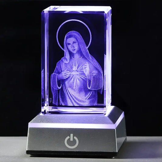 Exquisite Optical 3D Crystal Art of Our Blessed Mother (with light!)