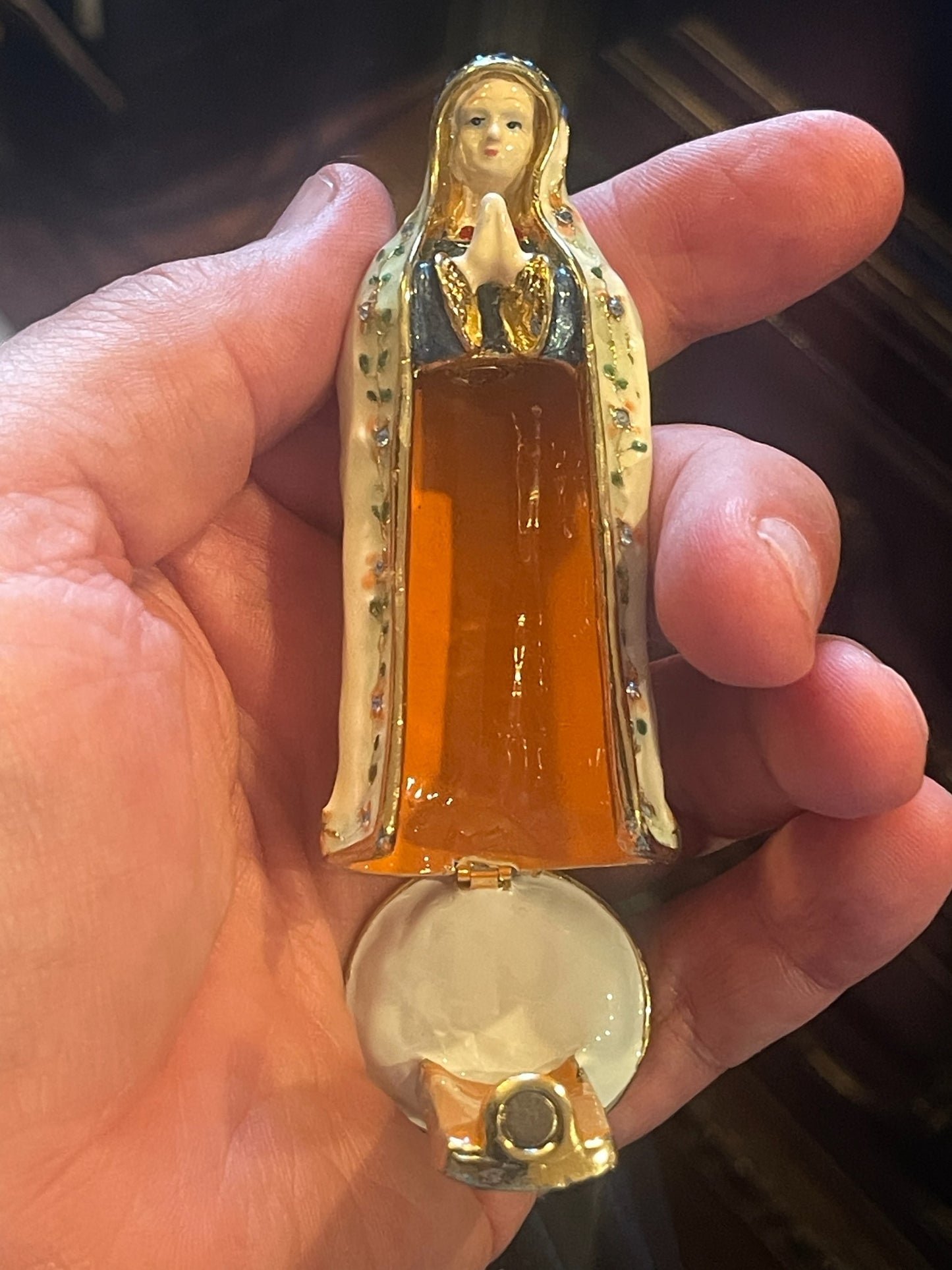 Hand-Painted & Jeweled Vintage Blessed Mother With Secret Compartment