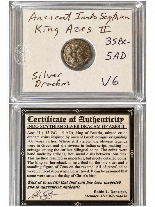Authentic Silver Drachm of King Azes II (35 BC–5 AD)