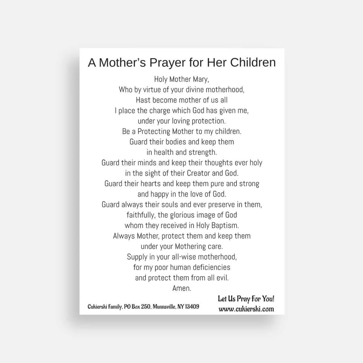 Prayer Card-A Mother's Prayer (Package of 20)