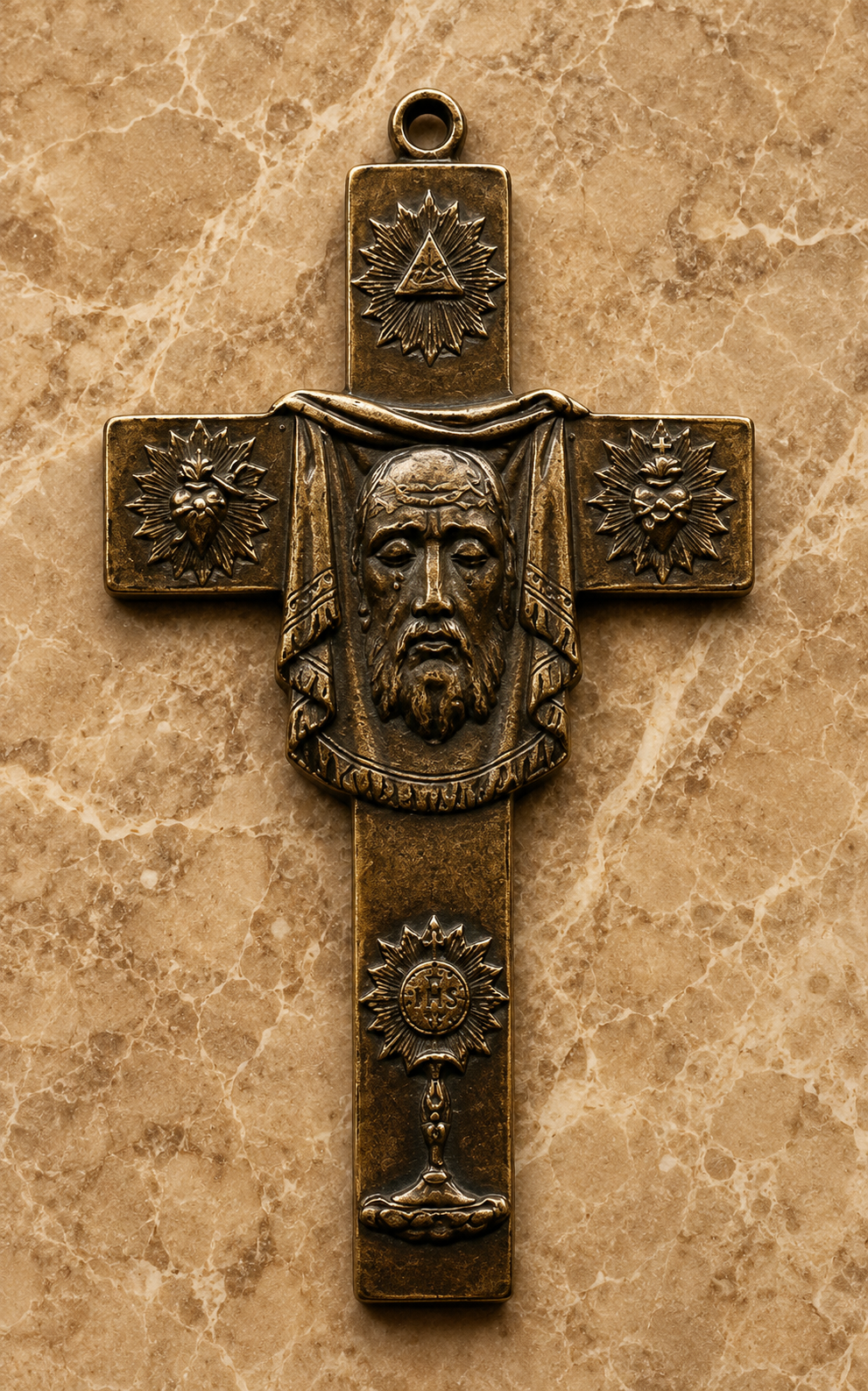 Holy Face & Eucharistic Reparation Cross • Cast from an Antique French Devotional