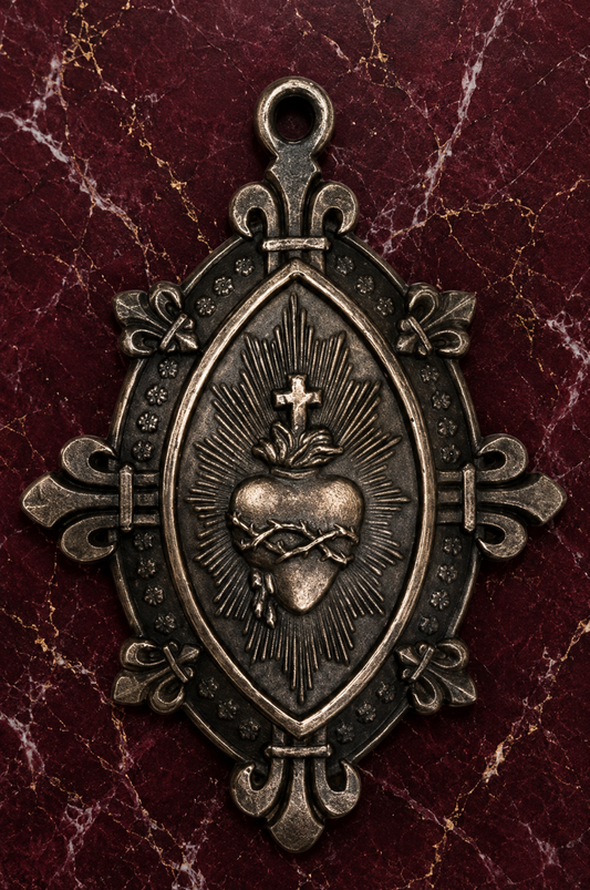 Sacred Heart with Fleur-de-Lis Bronze Medal (CAST FROM AN ANTIQUE)