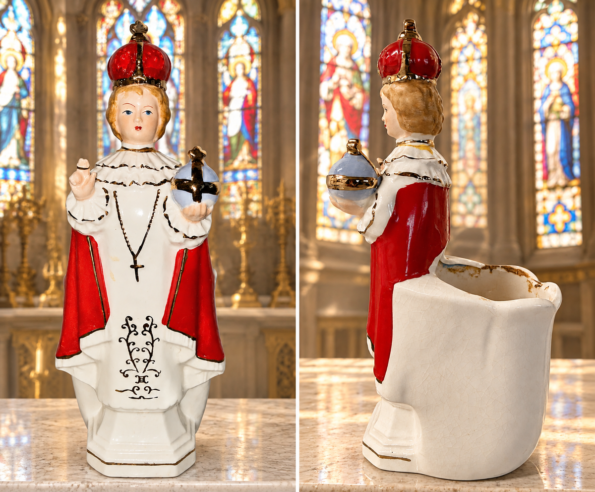 Infant Jesus of Prague Ceramic Statue Planter — From a Now Closed Convent