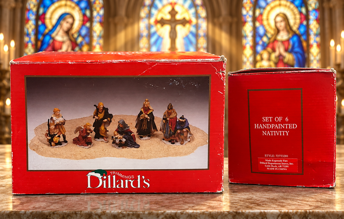 Hand-Painted Nativity Set • Six Figurines • Original Dillard’s Box