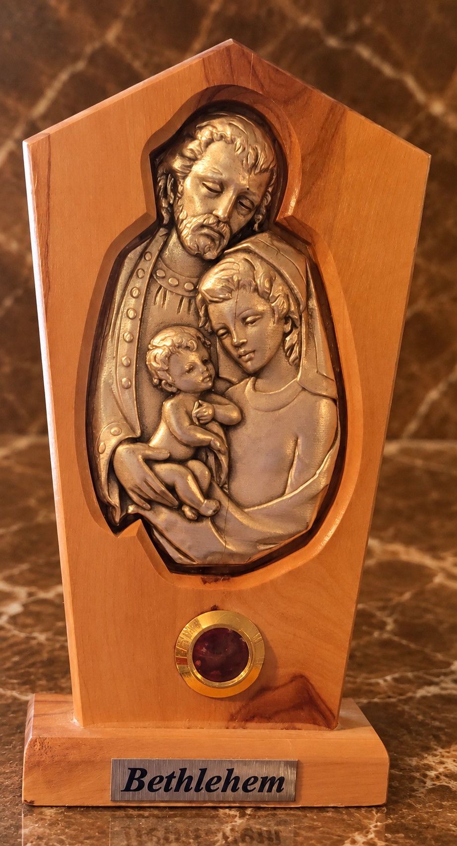 Bethlehem Olive Wood Holy Family Icon with Holy Land Earth