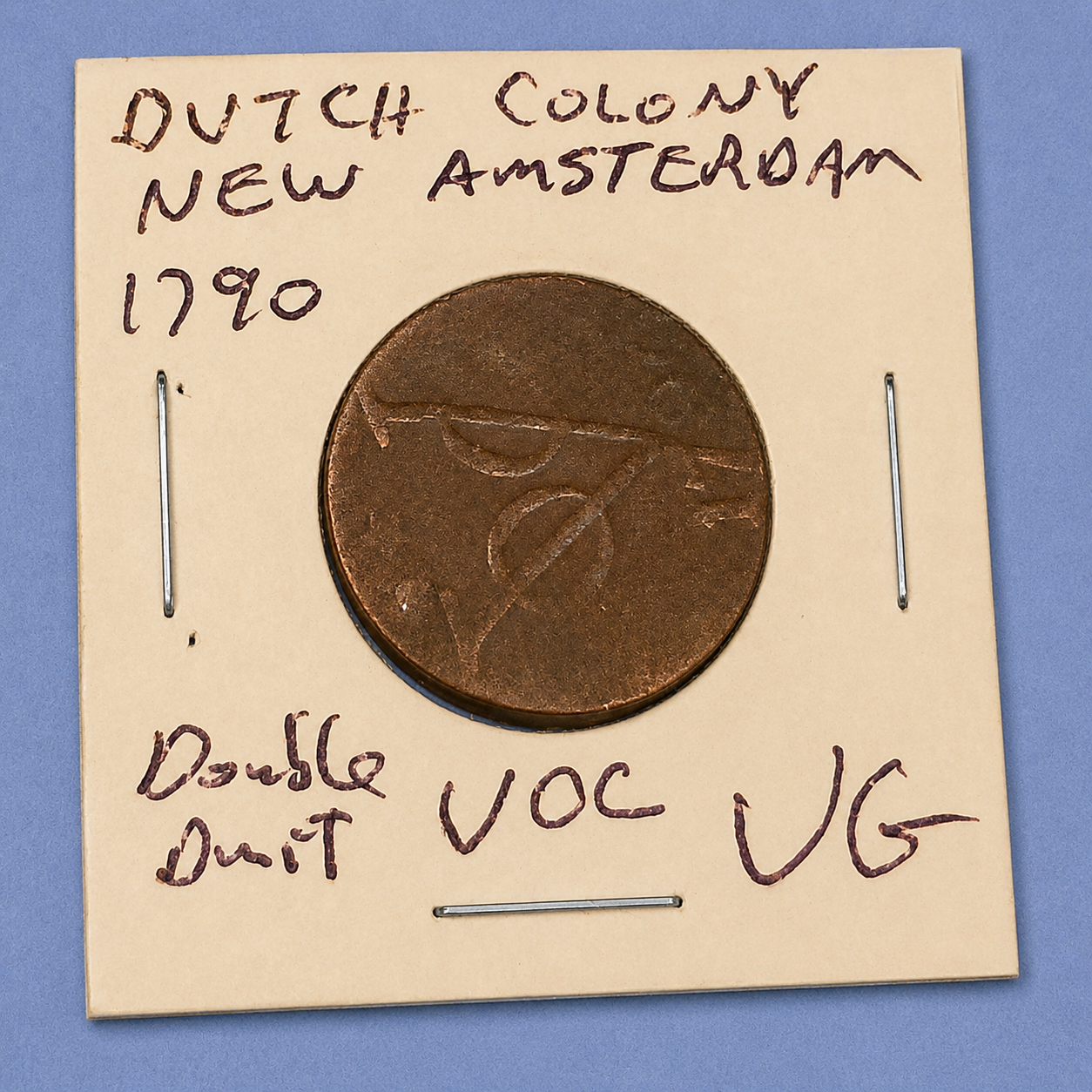 1790-Dated Dutch VOC East India Company Copper Double Duit