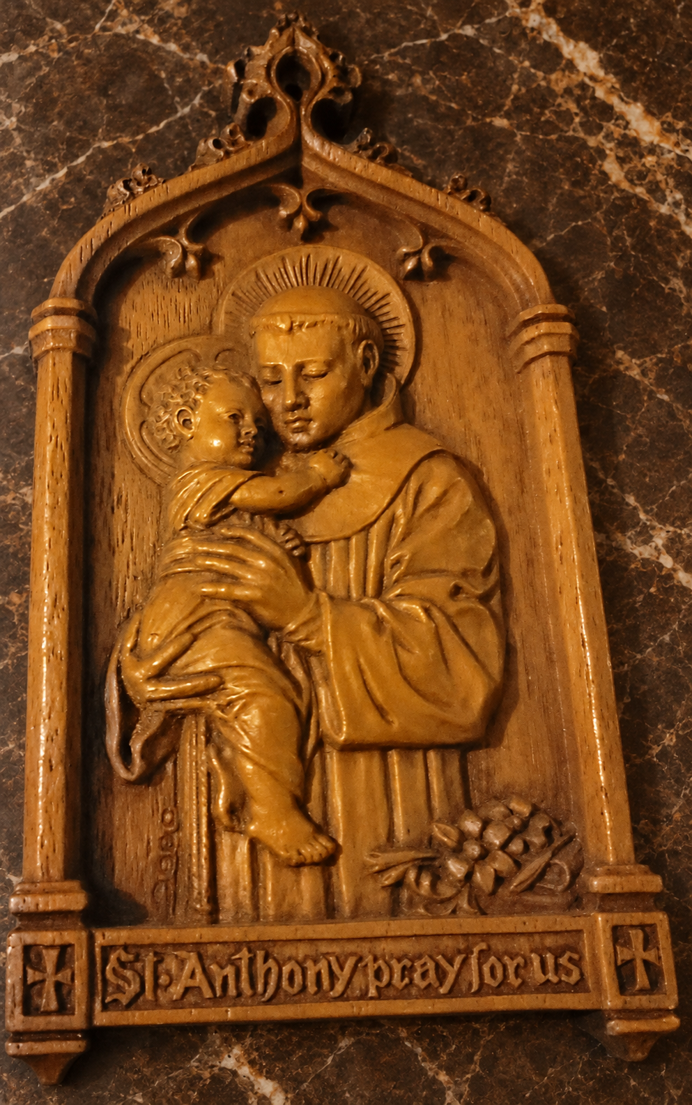 Vintage Convent St. Anthony & Child Jesus Gothic Prayer Plaque