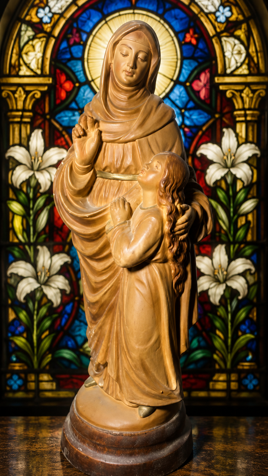 VINTAGE CONVENT ST. ANNE TEACHING THE YOUNG VIRGIN MARY — MADE IN ITALY