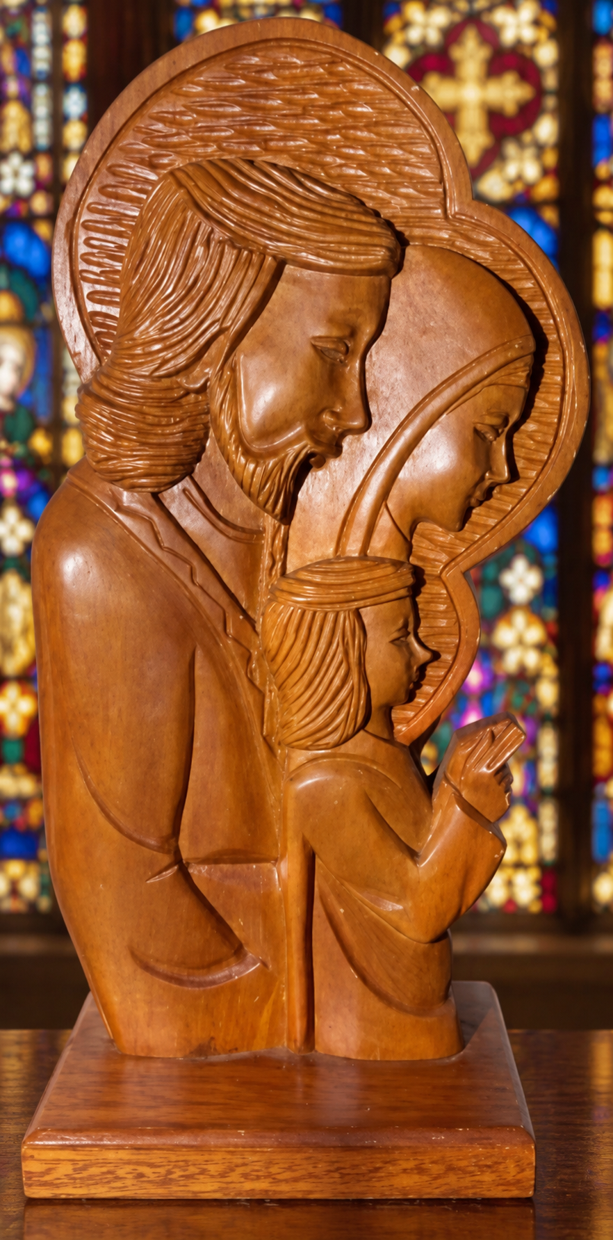 VINTAGE TESORO’S MANILA CARVED-WOOD HOLY FAMILY — FROM A NUNS’ CONVENT