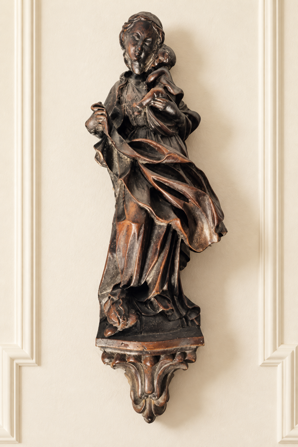 Virgin Mary & Christ Child with Cherub — Convent Wall Statue