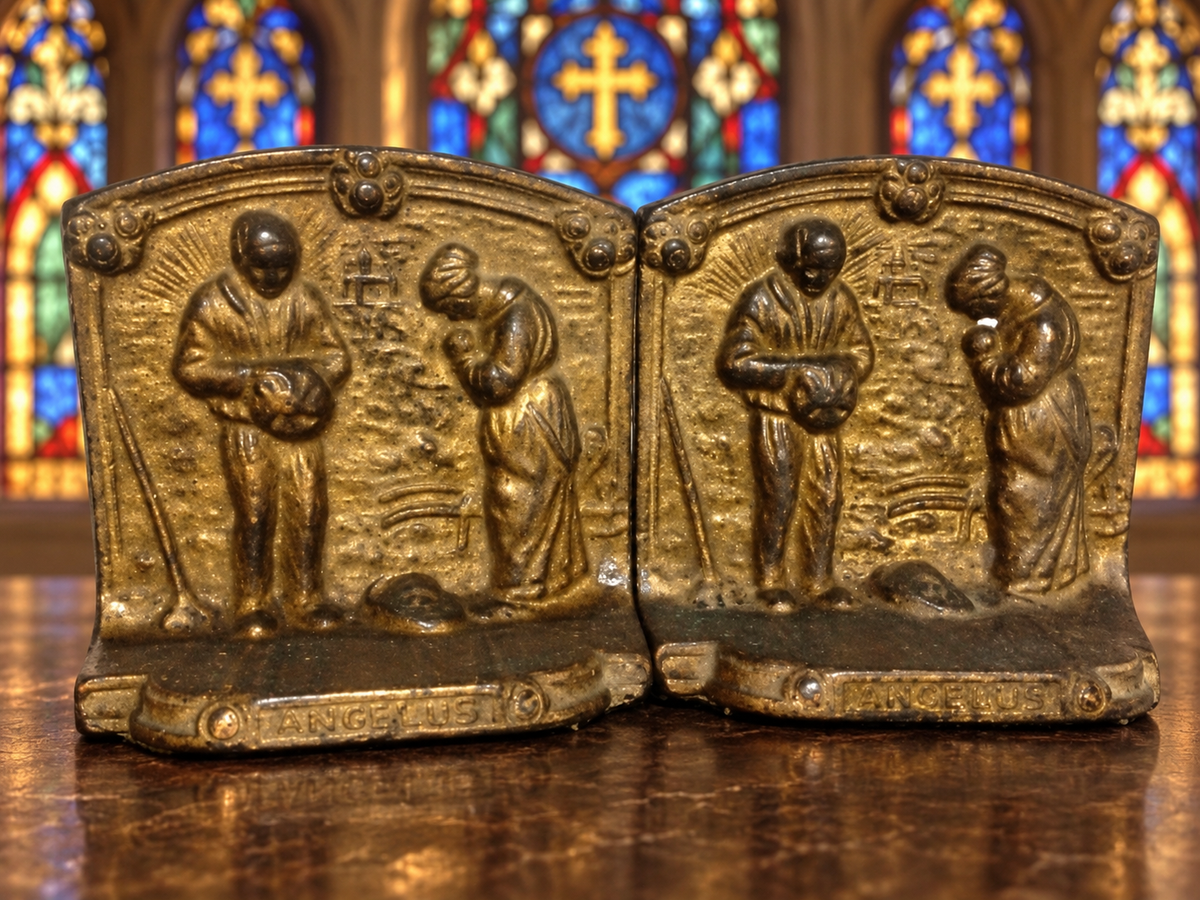 HEAVY VINTAGE BRASS “THE ANGELUS” BOOKENDS