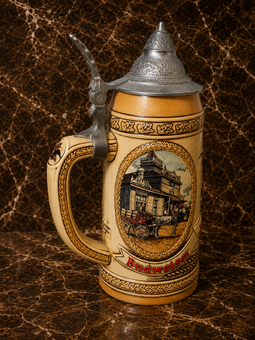Vintage Budweiser Collector's Series "G" Lidded Beer Stein