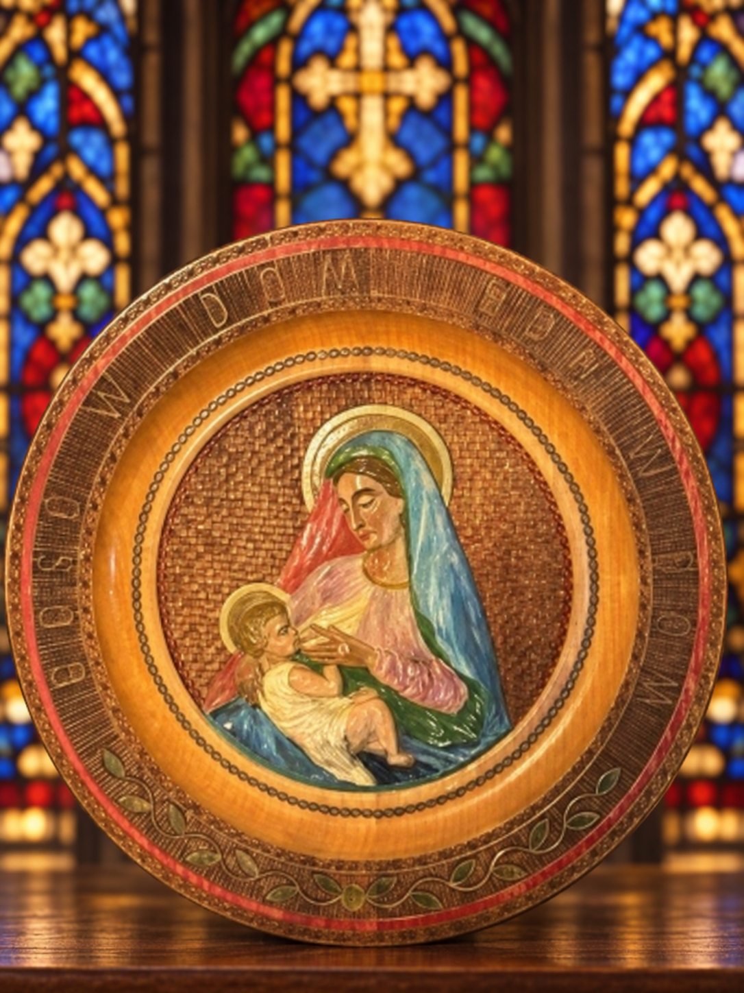 Vintage Our Lady, Mother of Fair Love Wood Wall Plaque — 13"