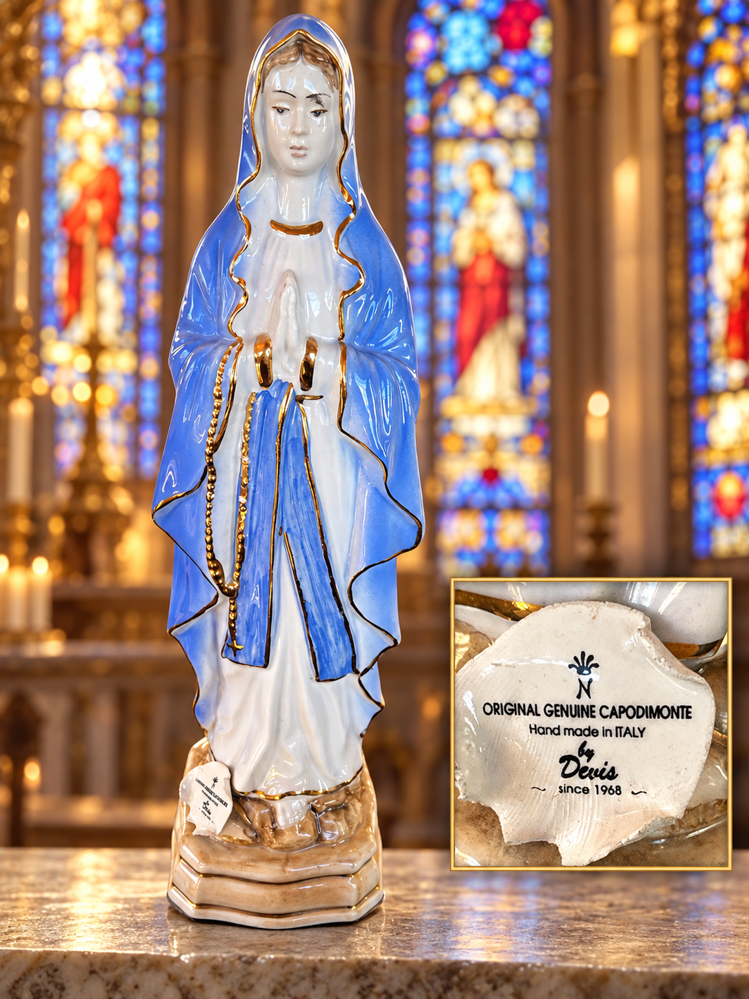 Large Our Blessed Mother — Italian Capodimonte Statue • 13½ Inches