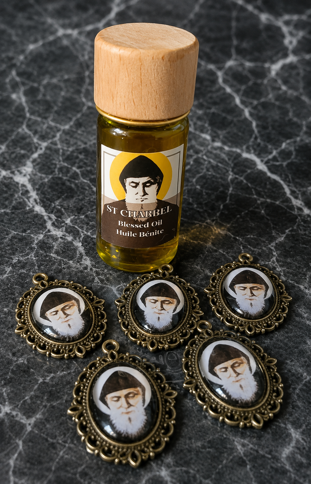 St. Charbel Oil & Devotional Medal Set