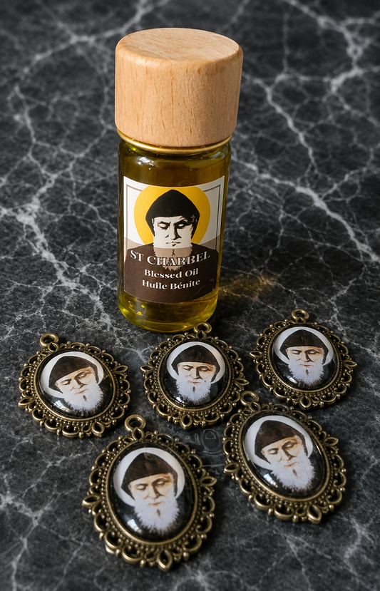 St. Charbel Oil & Devotional Medal Set