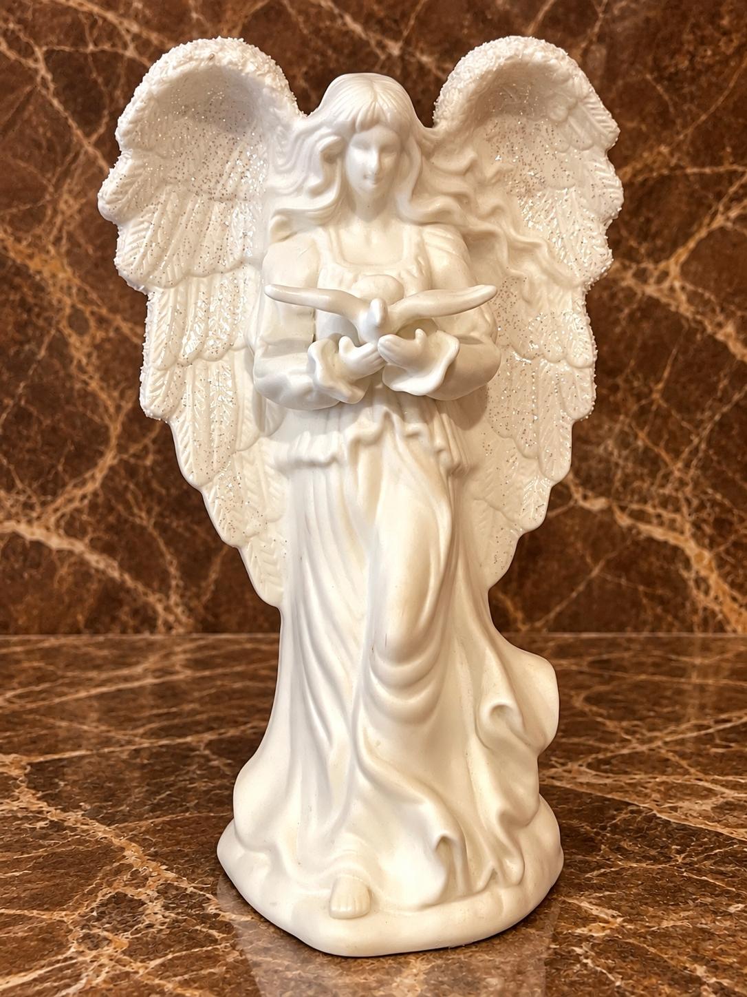 Ivory Angel of Peace Holding a Dove and Lilies – 8 Inches