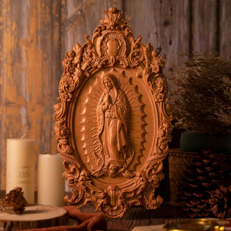 ONLY A FEW! Solid Wood Carving Our Lady of Guadalupe -Pediatric Fundraiser