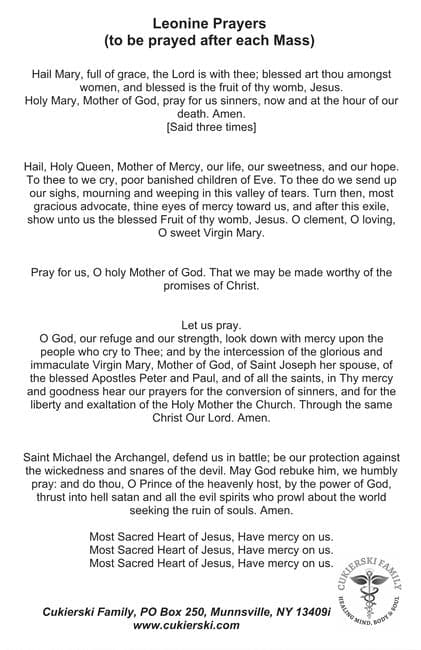 E-Prayer Card-The Leonine Prayers (to be prayed after Mass)