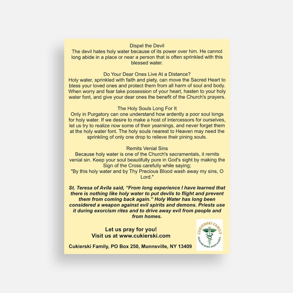 PrayerCard- HOLY WATER a means of Spiritual Wealth